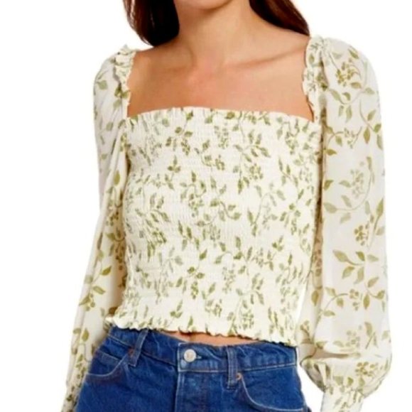 Reformation Tops - REFORMATION Pinto Smocked Puff Long Sleeve Crop Top